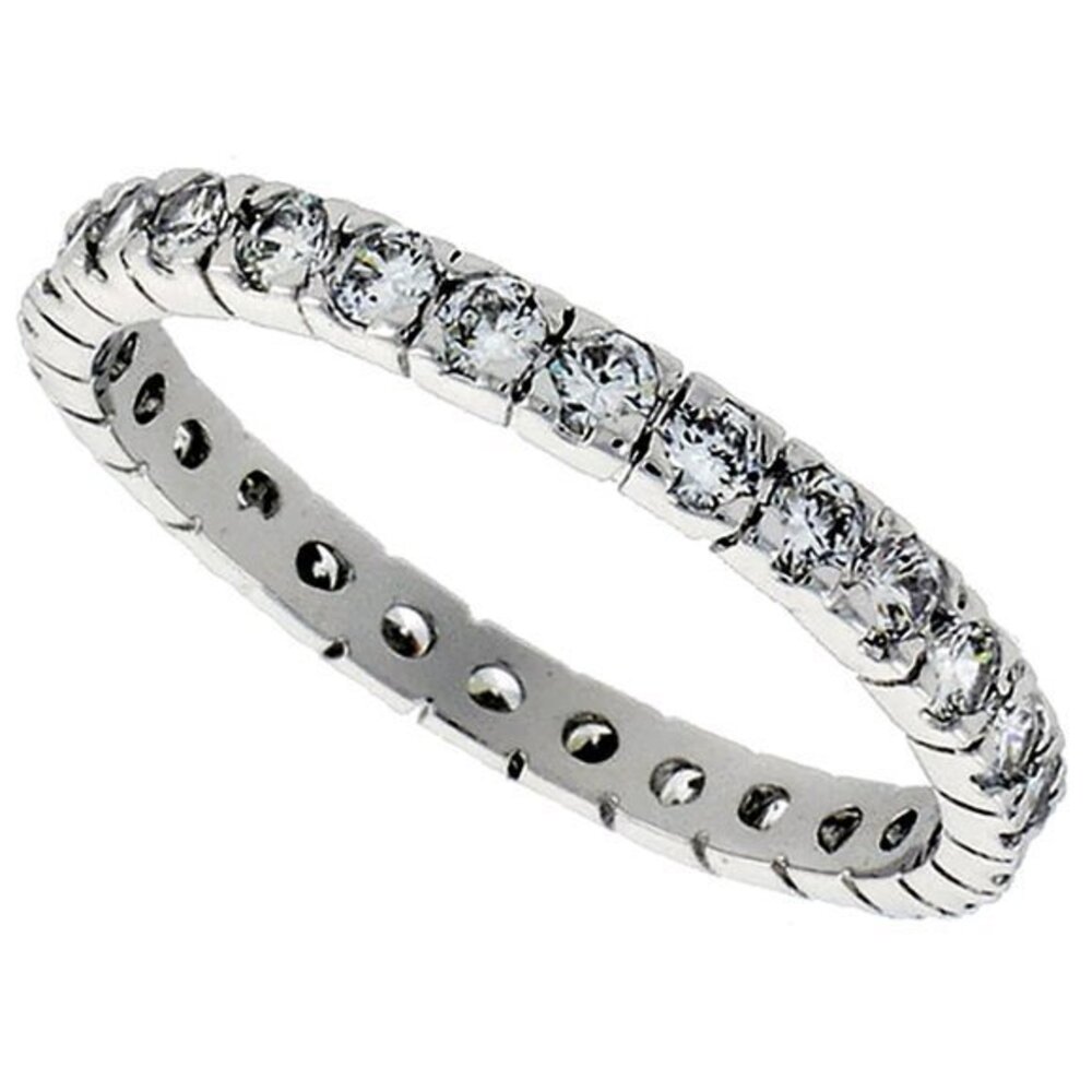 2mm Silver Round CZ Stackable Eternity Band Ring